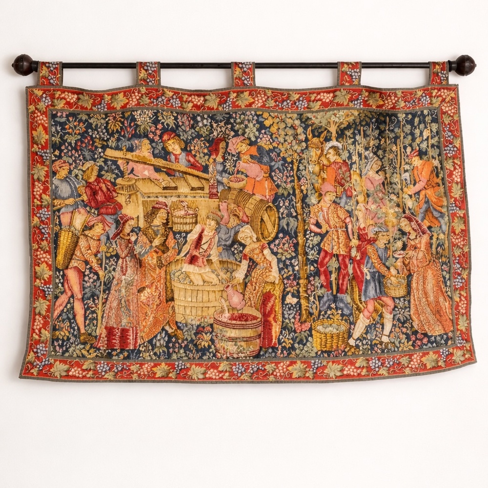 Woven Wall Hanging Tapestry Depicting Wine Making French 16th Century - 52x33
